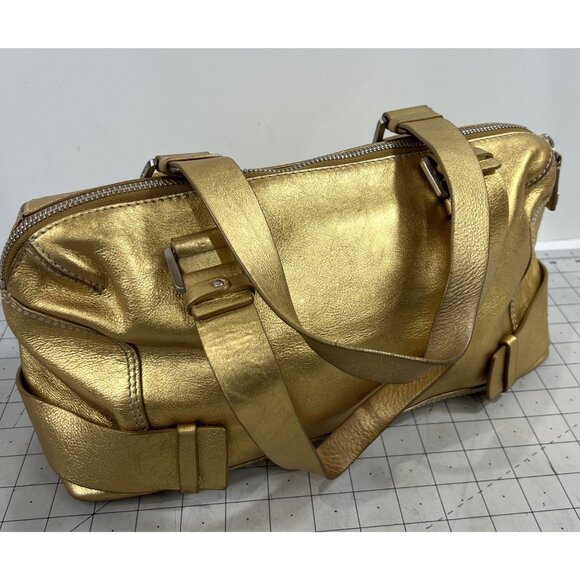 Michael Kors Gold Metallic Double Handle Buckle Handbag Purse VG++ - Picture 2 of 9